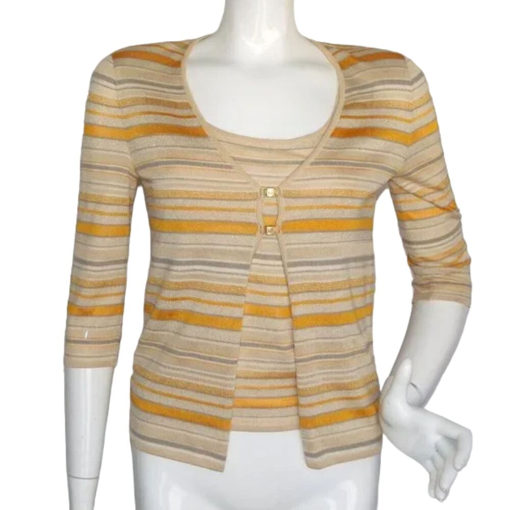 ESCADA Twin Set, 4/6, Jacket/Tank, Golden yellow/Tan Stripes, Magnetic clasps